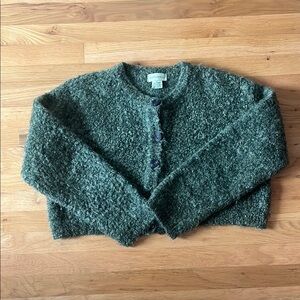 Anthropologie Green Mohair & Wool Textured Cropped Cardigan